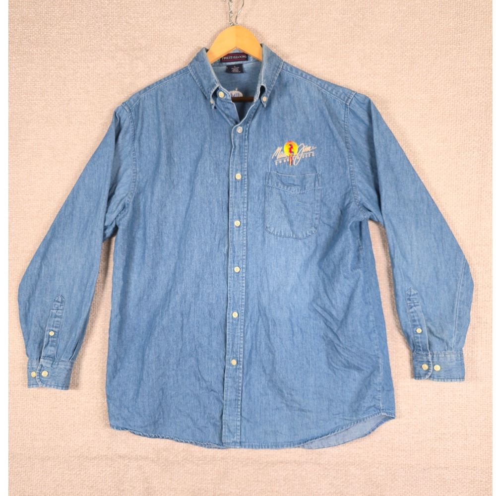 Fruit of the Loom Mens Maui Jim Sunglasses Denim Shirt Blue Large Vintage 90s